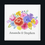Imán Boda Floral Mexicana Fiesta<br><div class="desc">Favoritos de boda de Fiesta diseñados para ser rápida y fácilmente adaptados a las especificaciones de tu evento. Si sus nombres parecen un poco desenfocados cuando se escriben, "Haga clic en el personalizar más adelante" (el enlace azul en la parte inferior de "Personalice esta plantilla") para ajustarlos fácilmente en el...</div>