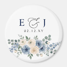 Boda floral moderna azul polvoriento marfil rubor