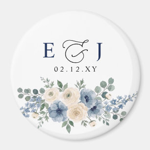 Imán Boda floral moderna azul polvoriento marfil rubor