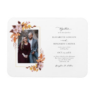 Imán Boda floral otoño Foliage Script Foto