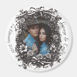 Imán Boda floral rústica, sepia.