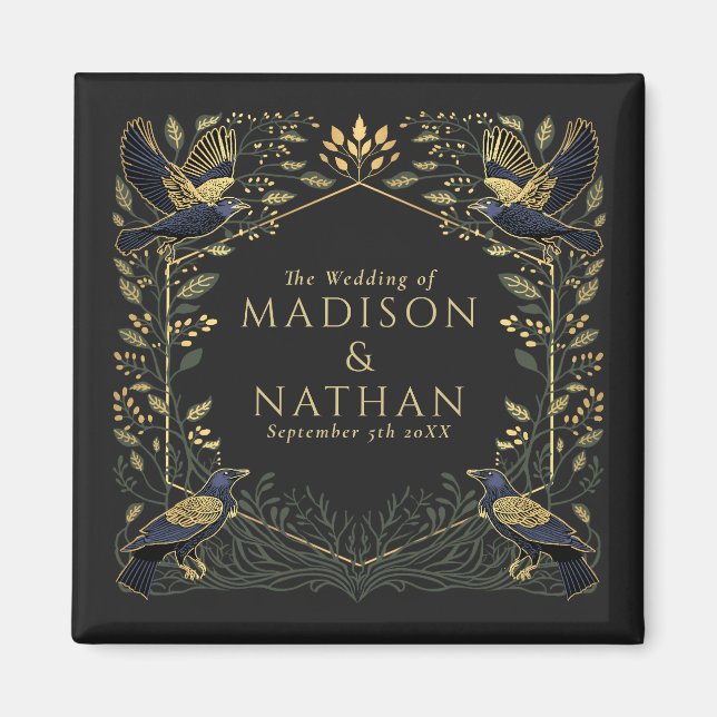 Imán Boda floral verde con sabor gótico (Frente)