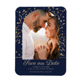 Imán Boda Foto Arco Domo Brillo Dorado Azul Marina