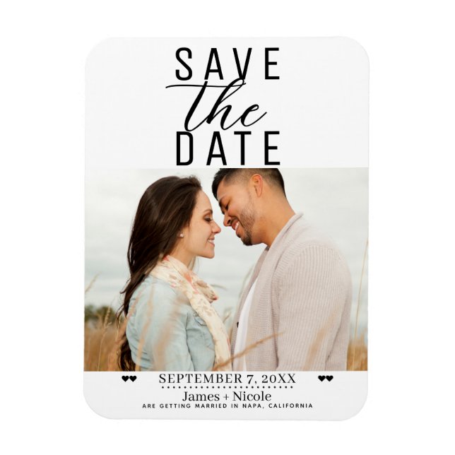 Imán Boda Foto Blanca Moderna Save the Date (Vertical)