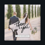 Imán Boda Foto Script Gracias Favor<br><div class="desc">Gracias por los imanes de tu boda con tu foto y nombres. Visita nuestra tienda para ver todos nuestros productos de favores matrimoniales.</div>