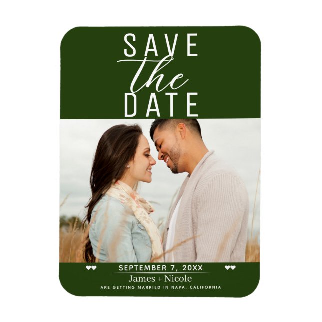 Imán Boda Foto Verde Esmeralda Moderna para Anuncio de  (Vertical)