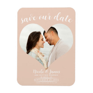 Imán Boda fotográfica de corazón de Peach Save the Date
