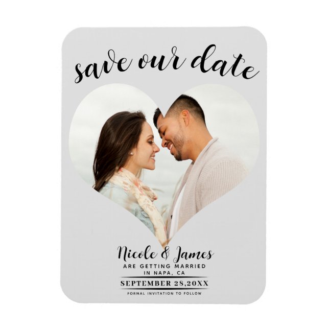 Imán Boda fotográfica de corazón gris claro salva la fe (Vertical)