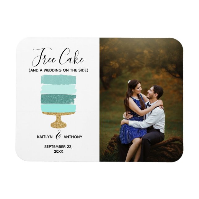 Imán Boda fotográfica moderna y divertida con pasteles  (Horizontal)