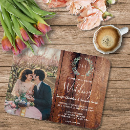 Imán Boda fotográfico con monograma de hojas rusas