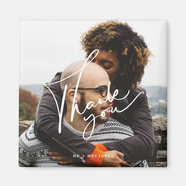 Imán Boda fotográfico de guiones modernos gracias (Frente)