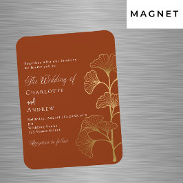 Imán Boda ginkgo hoja terracota invitación al oro