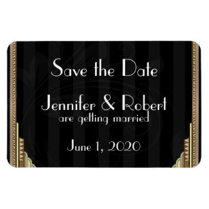 Imán Boda Gold Art Deco Stripe Wedding Save the Date