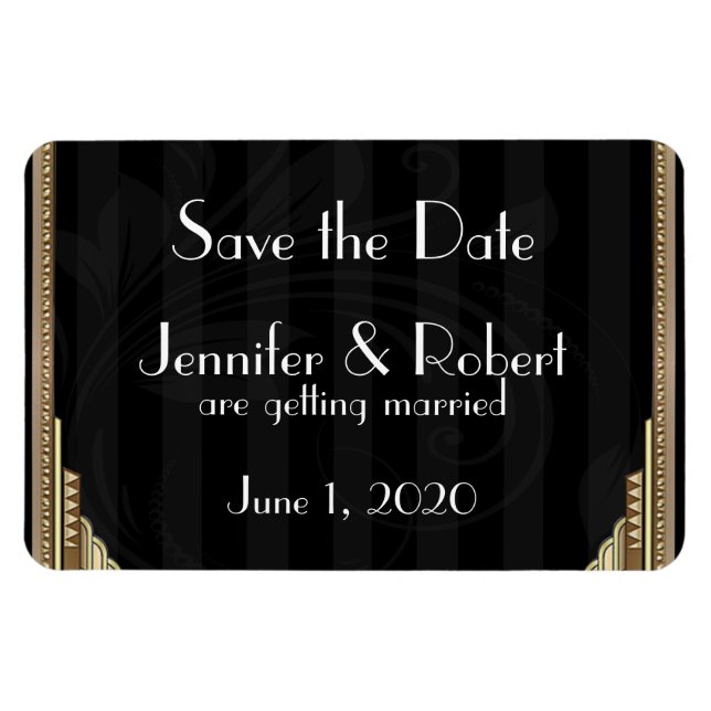 Imán Boda Gold Art Deco Stripe Wedding Save the Date (Horizontal)