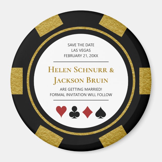 Imán Boda Gold Las Vegas Ahorra La Fecha Chip De Poker (Frente)