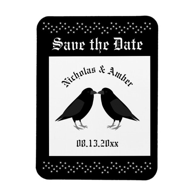 Imán Boda Gótica Cuervos Besándose Personalizado (Vertical)