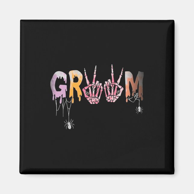 Imán Boda gótico Spooky Halloween Skeleton Groom Jus (Frente)