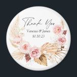 Imán Boda gracias a favor Boho floral pampas pasto<br><div class="desc">Rubor PInk acuarela Boho Floral Pampas imán de favores de boda de hierba</div>