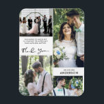 Imán Boda Gracias Collage de fotos<br><div class="desc">Gracias imanes bodas en un diseño de collage de cuatro fotos - Añade tu mensaje personalizado,  apellido y fotos favoritas de cuatro días de boda y correo a familia y amigos. ¡Un guapo gesto que amarán!</div>