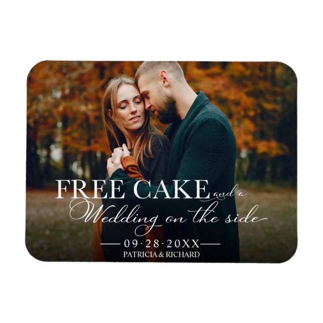 Imán Boda Gratuita De Pastel Con La Fotos De La Fecha (Horizontal)