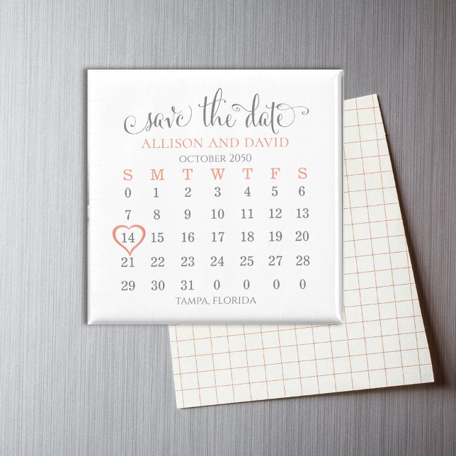 Imán Boda Guardar el calendario de fechas Rubor 5 Filas (Subido por el creador)