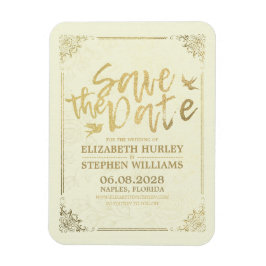 Imán Boda Guardar El Marco Floral De Guión Dorado