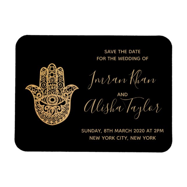 Imán Boda india guardar la fecha Hamsa dorado henna (Horizontal)