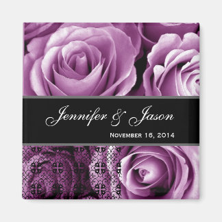 Imán Boda Magenta Rose Bouquet con encaje