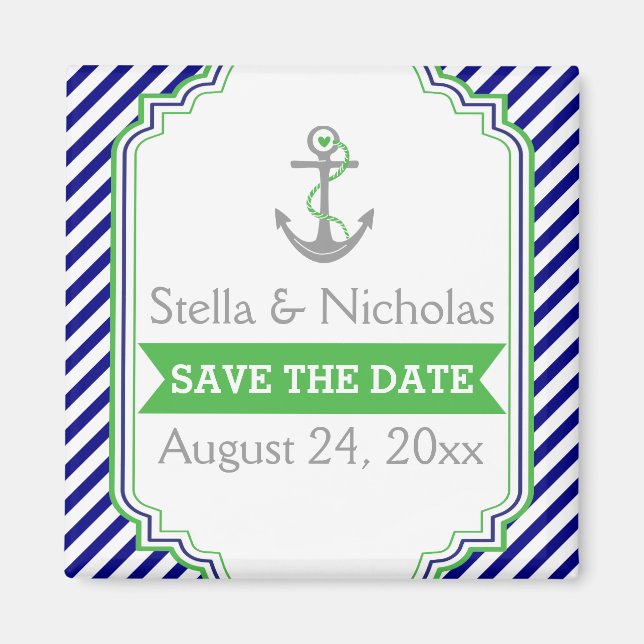 Imán Boda marina azul, verde, salva la fecha (Frente)