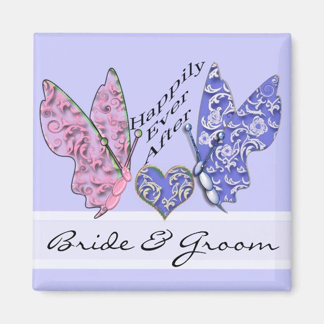 Imán Boda Mariposa Novia y Groom (Frente)