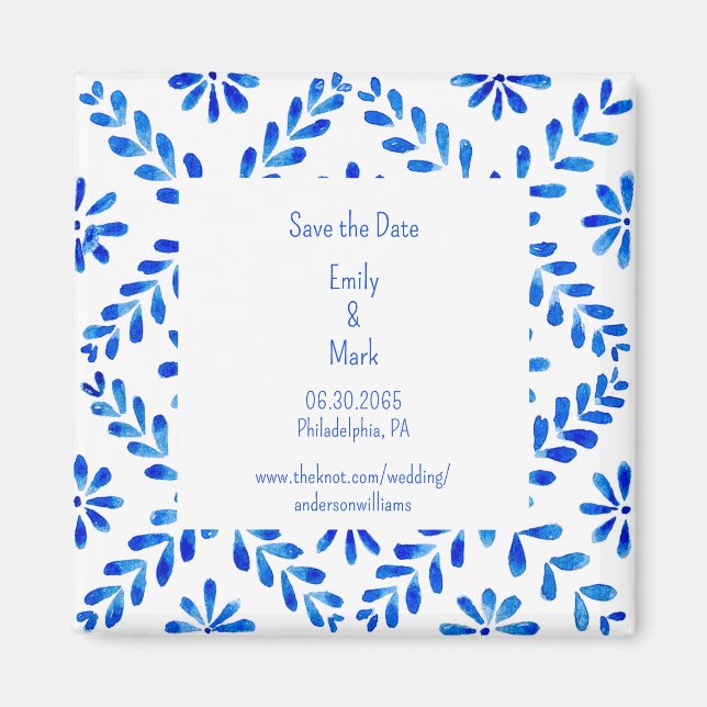 Imán Boda Mediterráneo Azul Save the Date (Frente)
