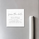 Imán Boda Minimalista moderna Guardar la invitación de<br><div class="desc">Un simple moderno salva el imán de la fecha. Personalice este minimalista diseño en blanco y negro para que tenga sus datos personales y su mensaje.</div>