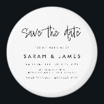 Imán Boda Minimalista moderna salva la fecha<br><div class="desc">Un simple moderno salva el imán de la fecha. Personalice este minimalista diseño en blanco y negro para que tenga sus datos personales y su mensaje.</div>