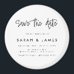 Imán Boda Minimalista moderna salva la fecha<br><div class="desc">Un simple moderno salva el imán de la fecha. Personalice este minimalista diseño en blanco y negro para que tenga sus datos personales y su mensaje.</div>