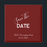 Imán Boda Minimalista roja y blanca salva la fecha<br><div class="desc">.: Boda Minimalista guardar-la-fecha con un bello fondo rojo burdeos marrón y contraste del tipo de letra blanco .: personalizable completo- cambiar el texto, el tipo de letra, el tamaño del tipo de letra y el color del tipo de letra. .: Artículos de coordinación disponibles .: Diseño disponible también en...</div>