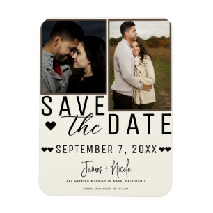 Imán Boda moderna con dos fotos de Save the Date en bla