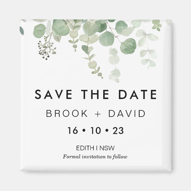 Imán Boda Moderna Eucalyptus Ahorra La Fecha Magnet (Frente)