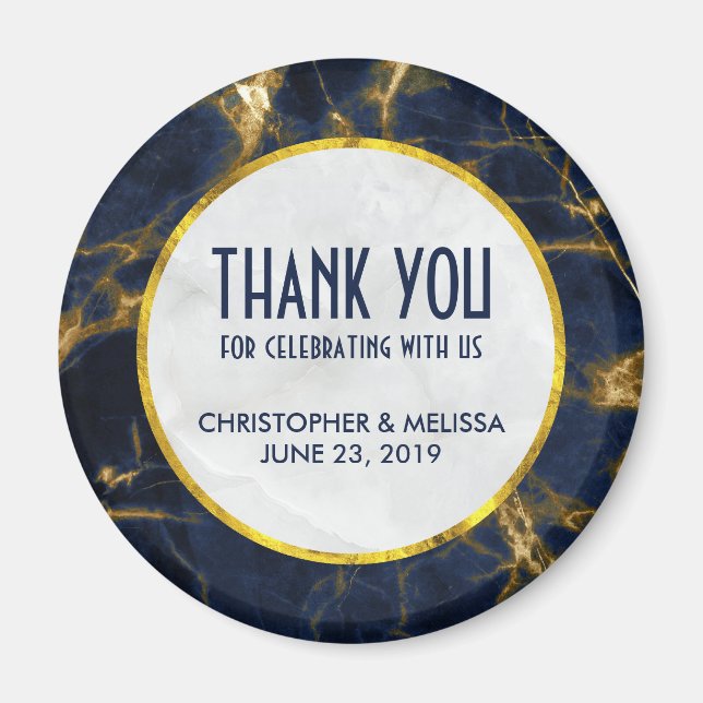 Imán Boda moderno de mármol azul marino y oro (Frente)