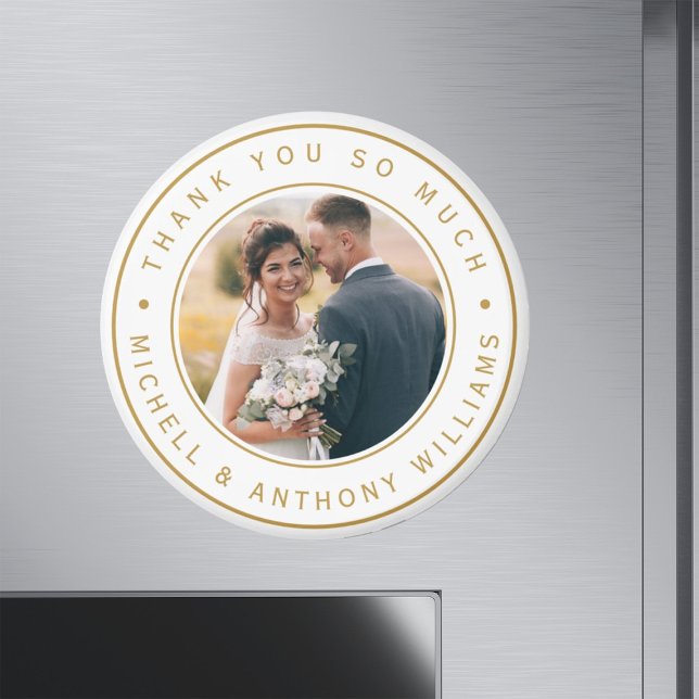 Imán Boda moderno dorado y blanco. Gracias. (Subido por el creador)