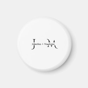 Imán Boda Monograma Minimalista en Blanco y Negro