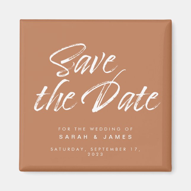 Imán Boda Naranja Quemada minimalista Salva La Fecha (Frente)