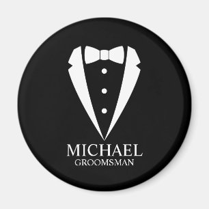 Imán Boda negro Tuxedo Suit Groomsmen personalizado