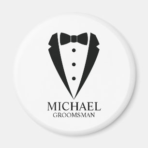 Imán Boda negro Tuxedo Suit Groomsmen personalizado