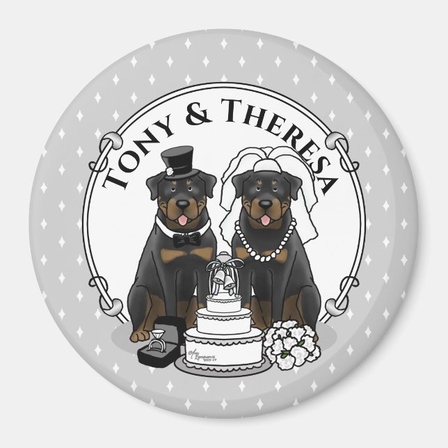 Imán Boda Pareja Rottweilers Bride y Groom Dogs (Frente)