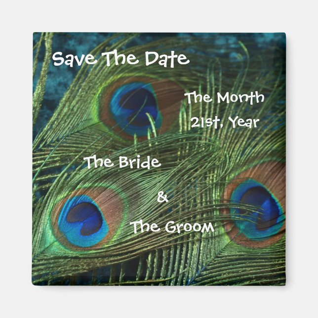 Imán Boda pavo real verde salva la fecha (Frente)
