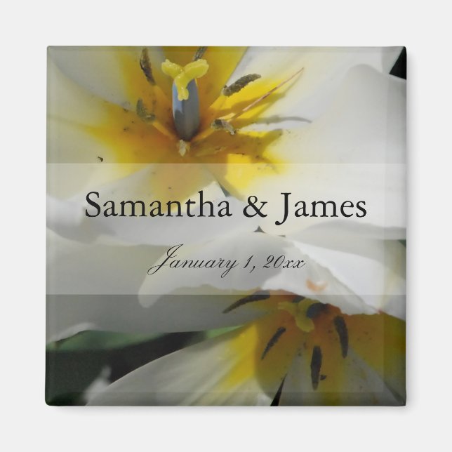 Imán Boda personal de Lilies Blancos Adentro (Frente)