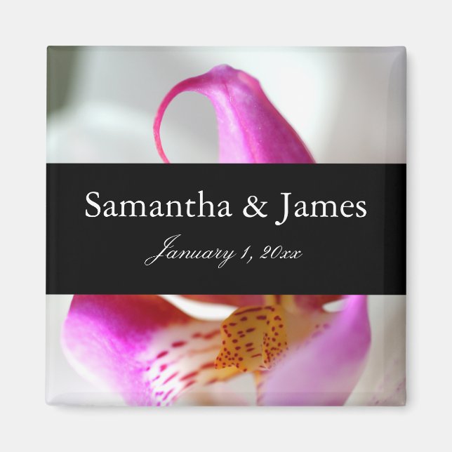 Imán Boda personal de Orquídea Blanca y Púrpura (Frente)