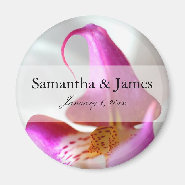 Imán Boda personal de orquídeas moradas y blancas (Frente)