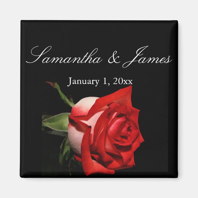Imán Boda Personal Frosted Red Rose (Frente)