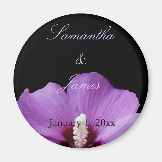 Imán Boda Personalizada con Hortensia Morada (Frente)